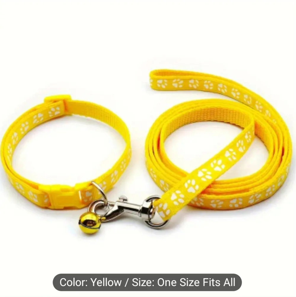 2pc Pet Dog Collar And Leash Sets, Cute Patterns, Adjustable With Bell